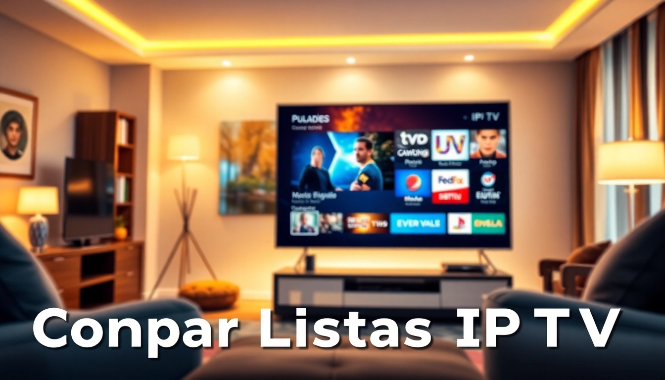 Comprar Listas IPTV en una interfaz digital moderna que destaca opciones de entretenimiento.