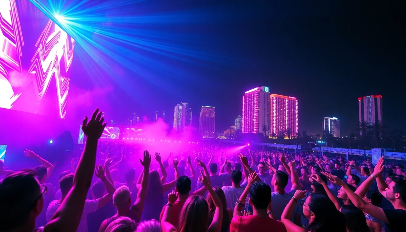 Experience the electrifying atmosphere of a Miami rave with energetic nightlife and vibrant crowds.