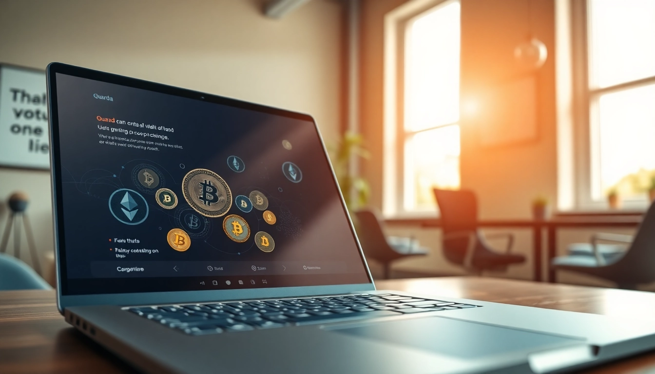 Track transactions with the guarda wallet interface displayed on a modern laptop setup.