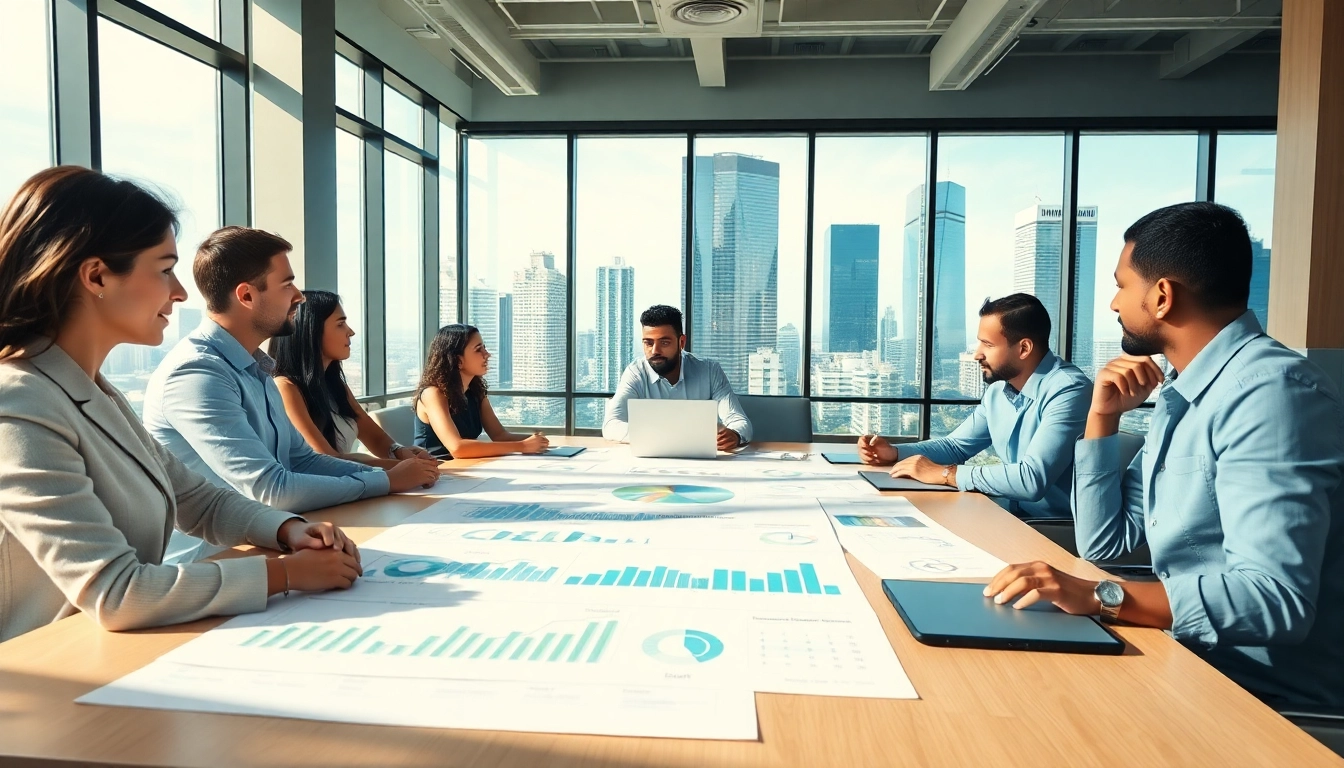 Illustration of team collaboration on how to scale business operations with data visuals.
