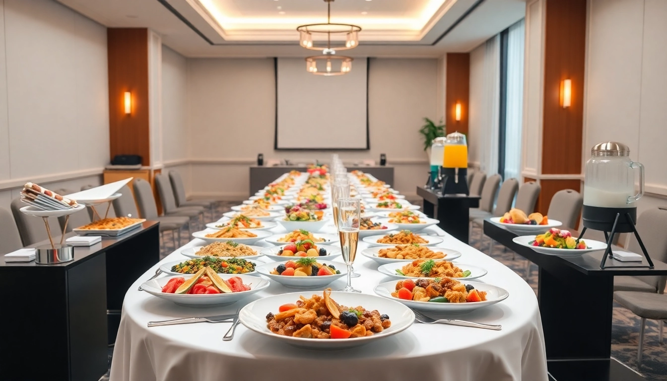 Experience corporate catering Hamilton Ontario with an elegant buffet setup enhancing the meeting ambiance.