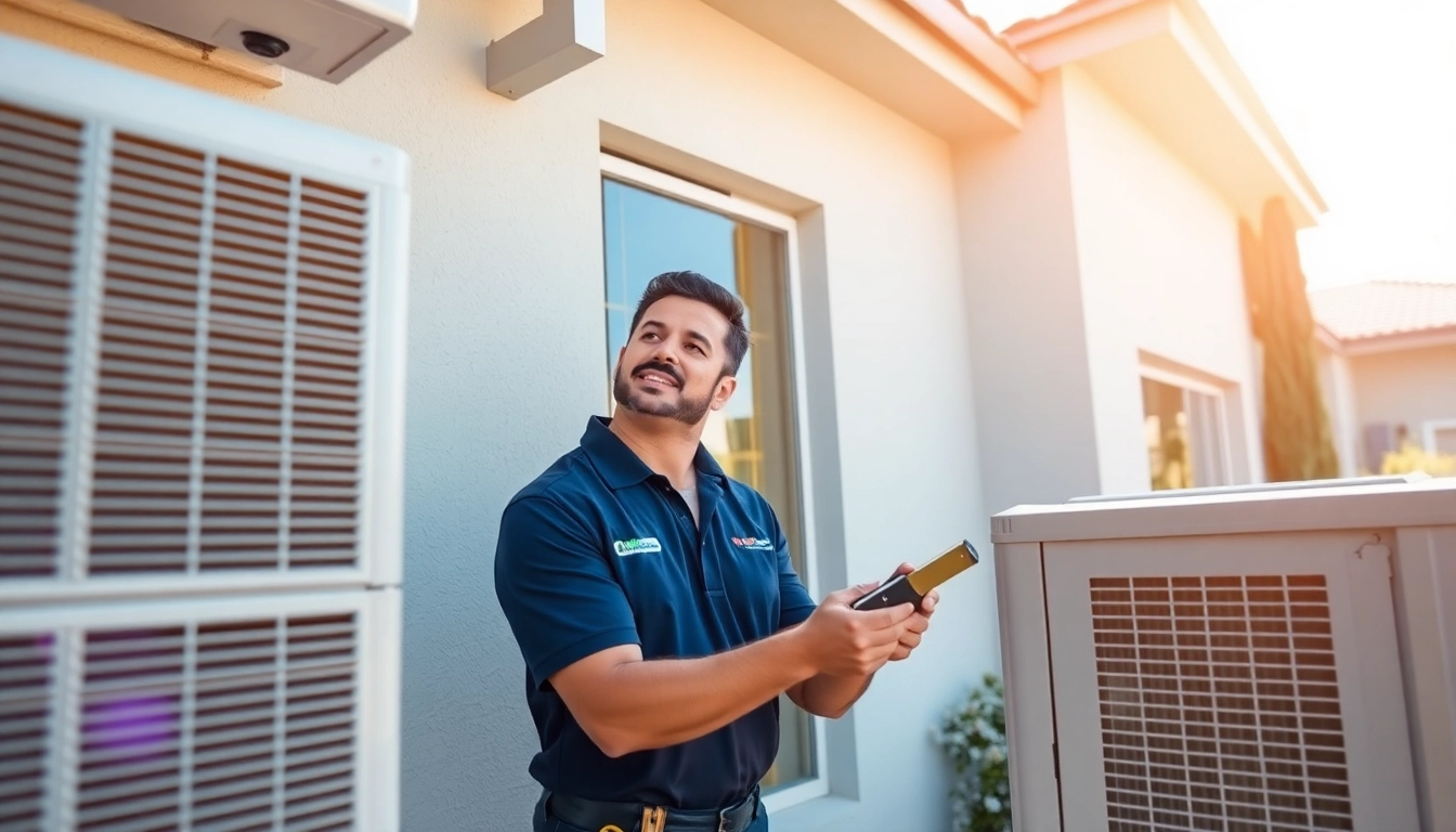 HVAC technician servicing scottsdale ac unit in sunny neighborhood
