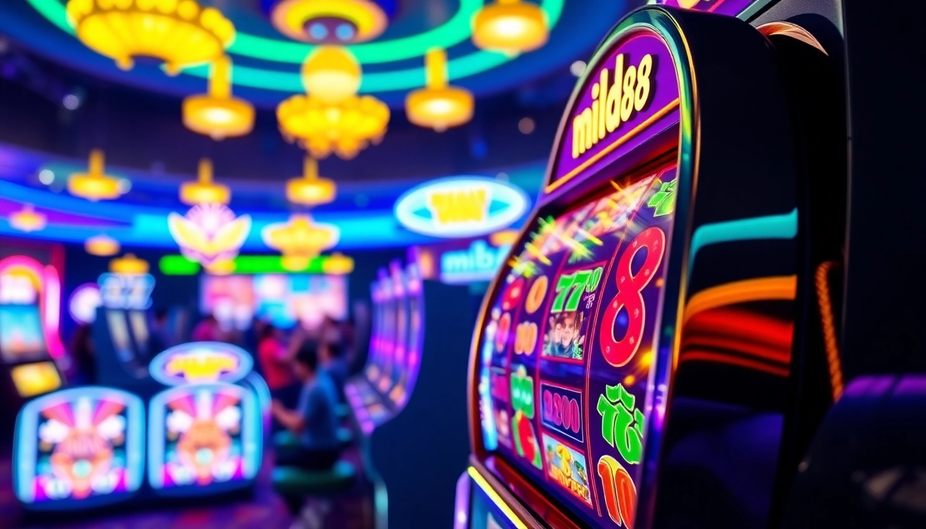 Main view of mild88 slot with interactive gaming elements and a colorful backdrop