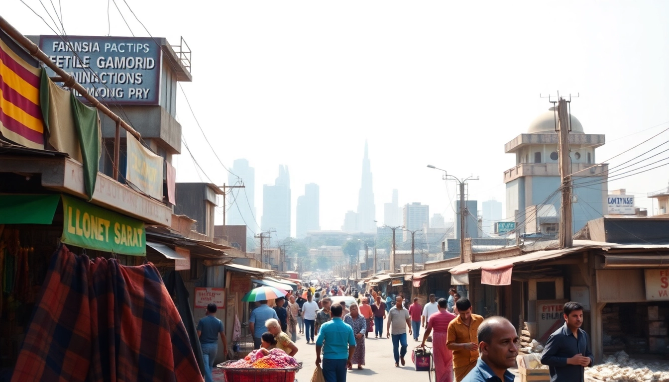 Showcase surat economy with vibrant city skyline and textile markets bustling with activity.