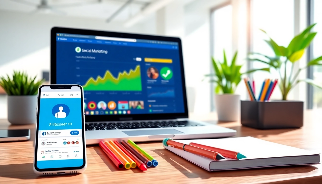 Enhance your digital marketing strategy with a powerful facebook smm panel showcased in a vibrant office setting.